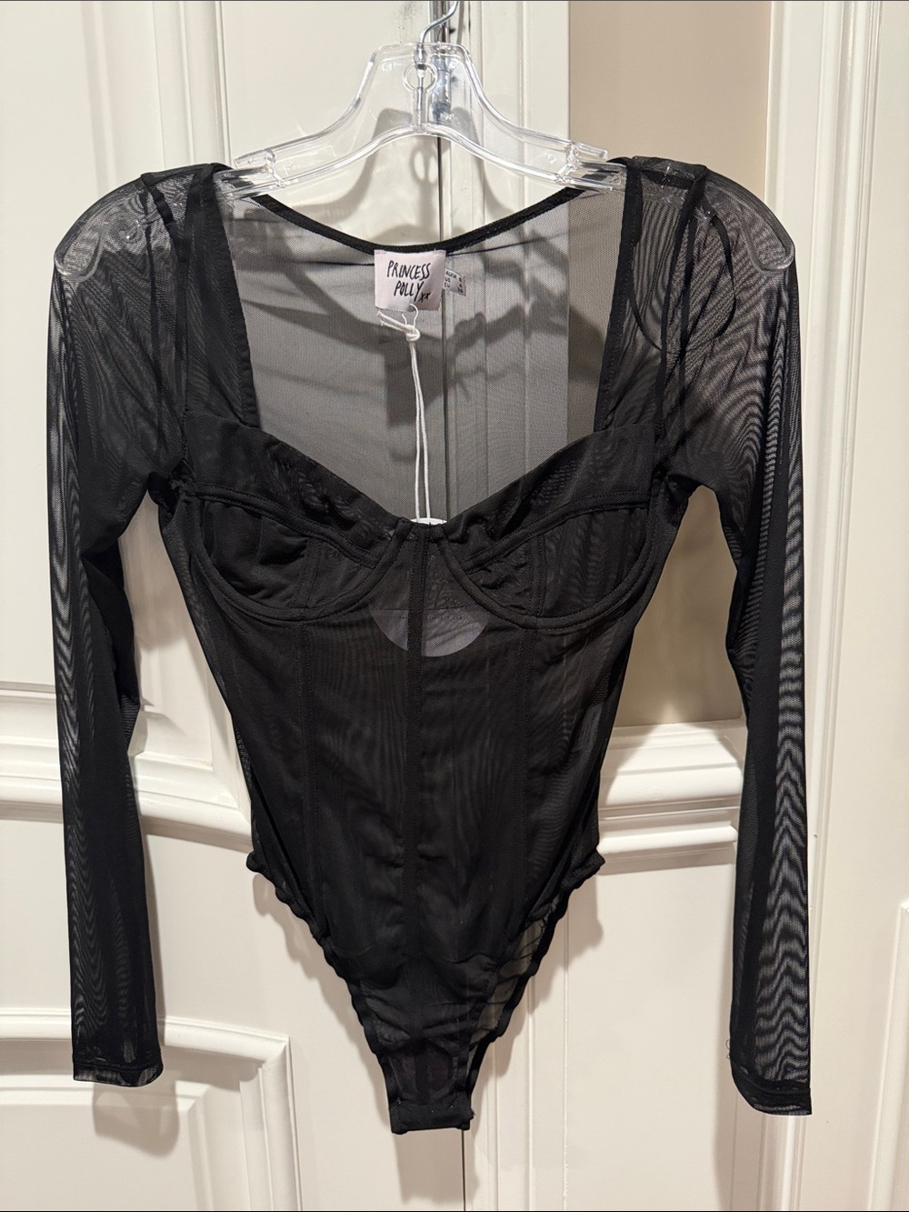 Princess Polly Black Mesh Long-Sleeve Underwire Bodysuit